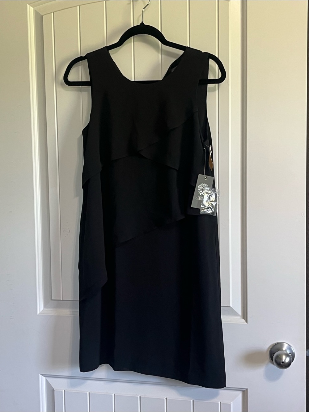 Vince Camuto LBD Dress Rich Black Size 8 Ruffles NWT $99 Classic Capsule Office